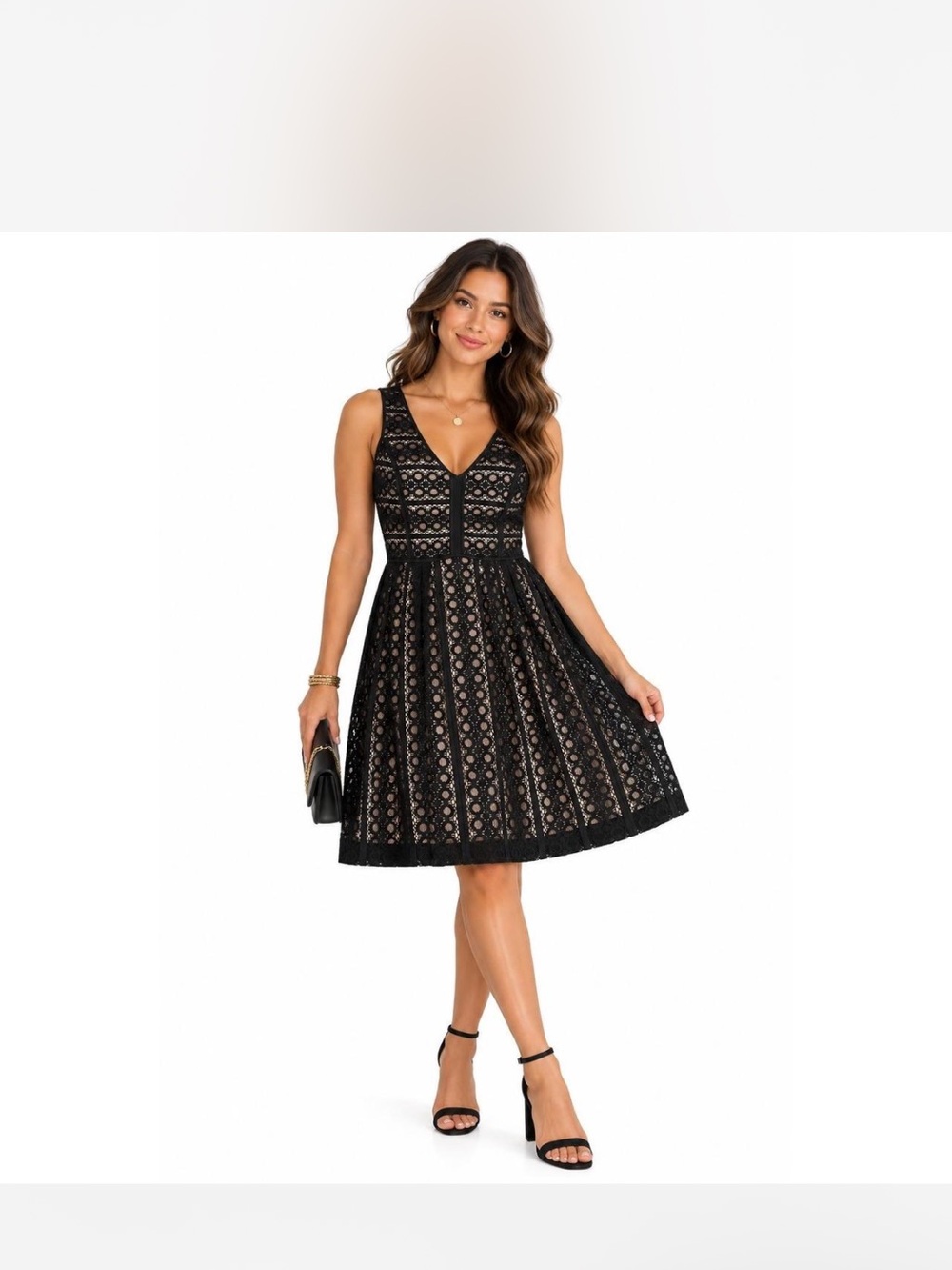 LOFT Black Lace V-Neck Mini Dress